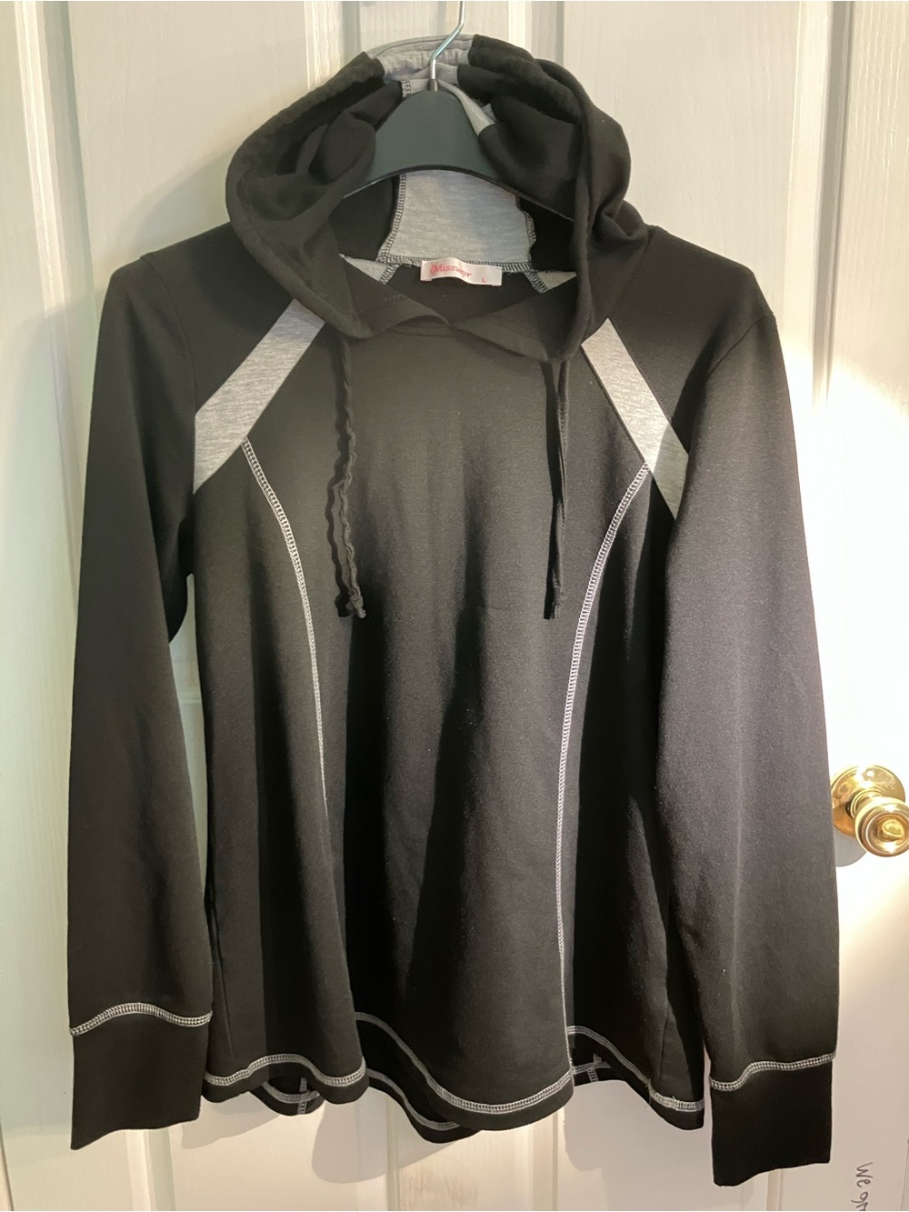 Men's Black Crewneck Hoodie Sweater with Gray Contrast